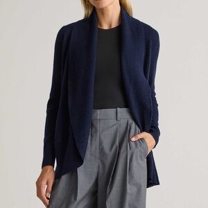 Quince Women's Mongolian Cashmere Open Cardigan Sweater Navy Blue